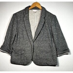 LC Lauren Conrad Blazer Women's MEDIUM Gray Knit Ponte Fitted Sleeve Cuffed
